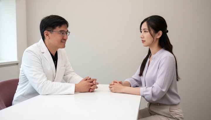 醫師在診間說明正確的肉毒術後保養觀念 展示肉毒術後保養應避免高溫桑拿的禁忌示範 施打肉毒術後保養後的精緻自然臉部線條呈現 法瑞診所專業醫師執行肉毒術後保養衛教諮詢