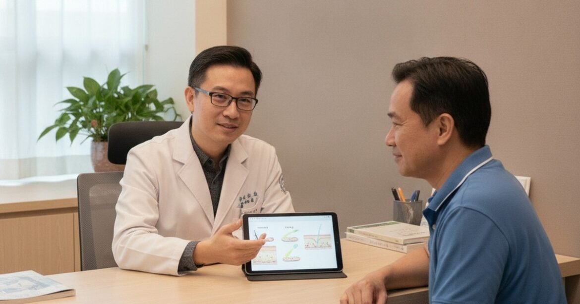 吳芮醫師介紹完整解析膠原蛋白增生針的長效維持效果圖，呈現肌膚飽滿年輕狀態