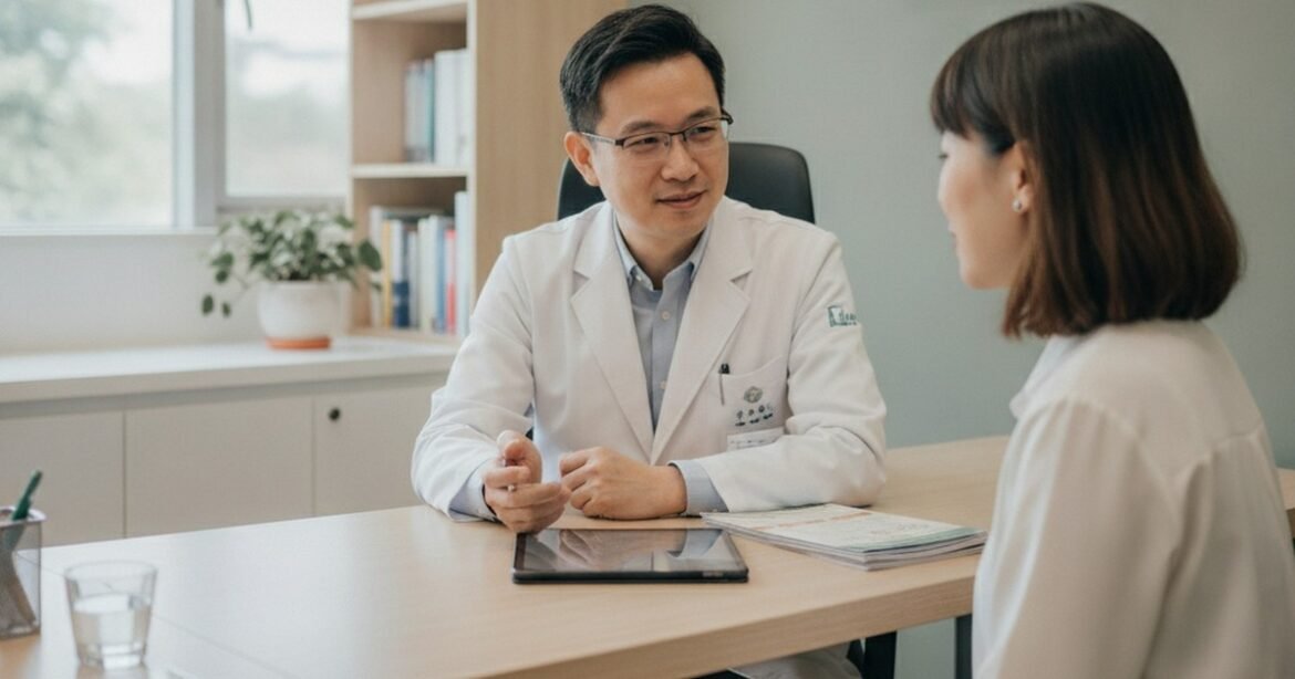 吳芮醫師在診間為顧客講解洢蓮絲與玻尿酸的比較流程總整。